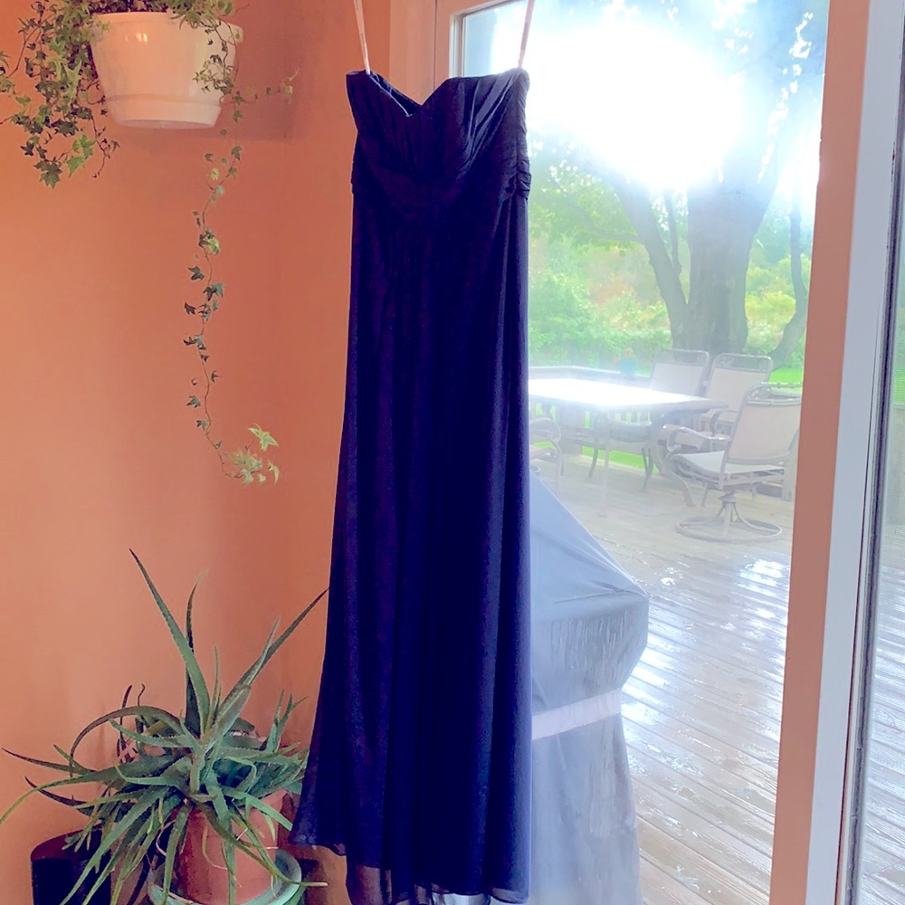 David’s Bridal navy blue bridesmaid dress